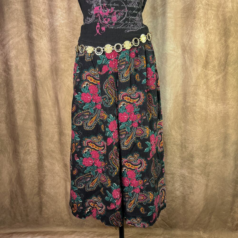 Vintage Whimsigoth Skirt 90s Handmade Paisley Floral Midi Multicolor Boho Grunge